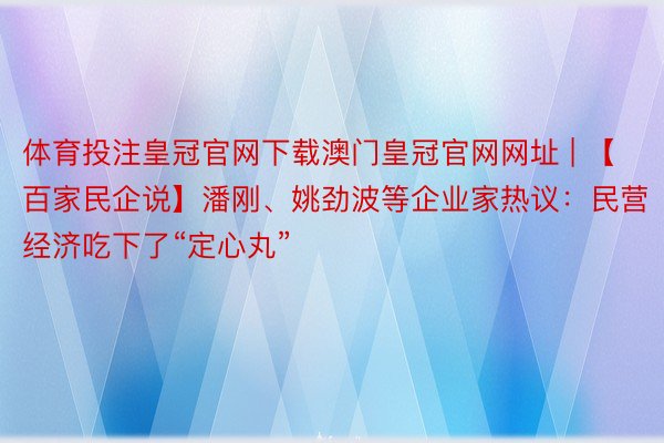 体育投注皇冠官网下载澳门皇冠官网网址 | 【百家民企说】潘刚、姚劲波等企业家热议：民营经济吃下了“定心丸”